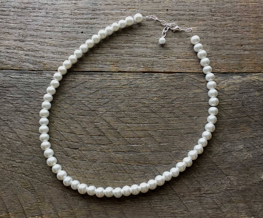 Haute Couture Pearl Necklace, High Fashion Choker Necklace 4mm, 6mm, 8mm with Adjustable 2" Extender Chain