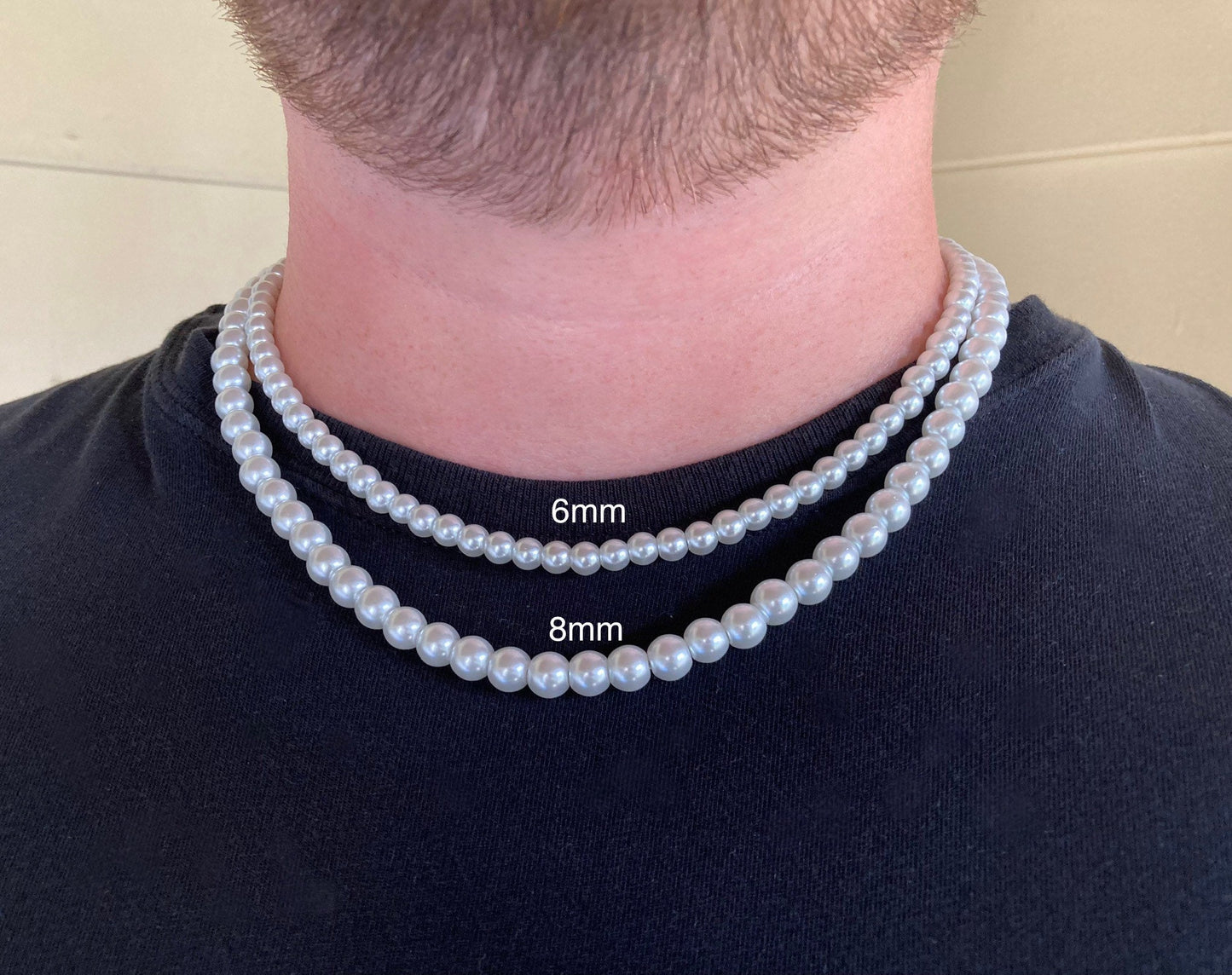 Haute Couture Pearl Necklace, High Fashion Choker Necklace 4mm, 6mm, 8mm with Adjustable 2" Extender Chain