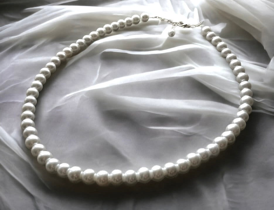 Haute Couture Pearl Necklace, High Fashion Choker Necklace 4mm, 6mm, 8mm with Adjustable 2" Extender Chain